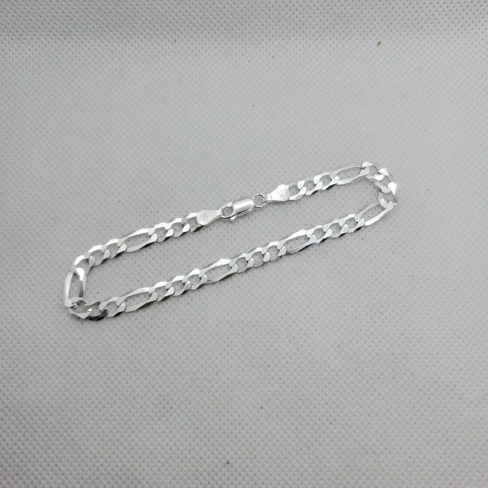 Sterling Silver 925 High Polished Figaro Bracelet 5.6mm 8 inches